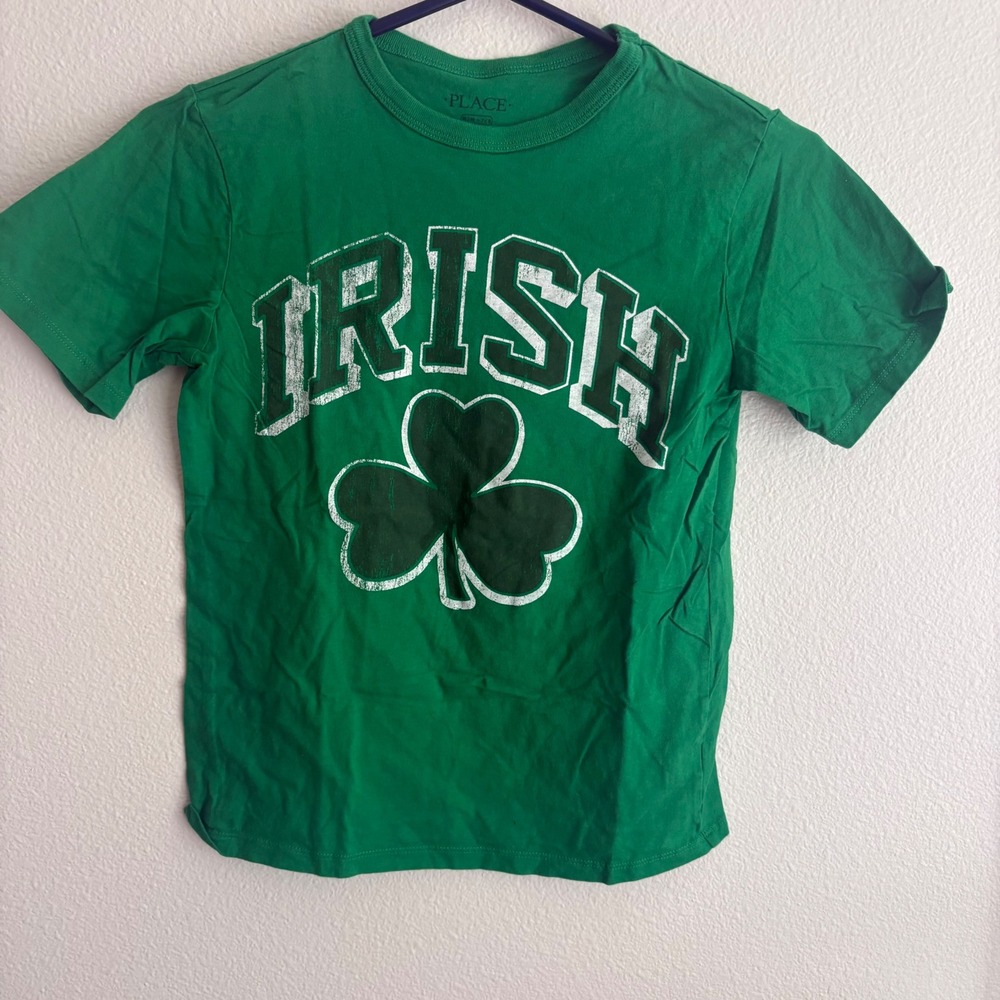 The Childrens Place Boys Irish Shamrock Graphic Tee Green Size M 7/8